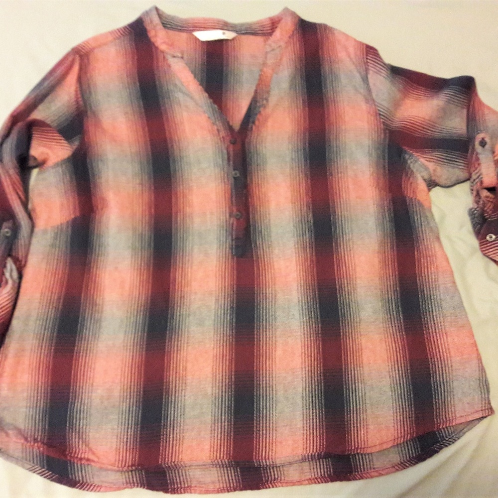 3/$15 Lee Riders Long Sleeve Flannel 1X Top Pink